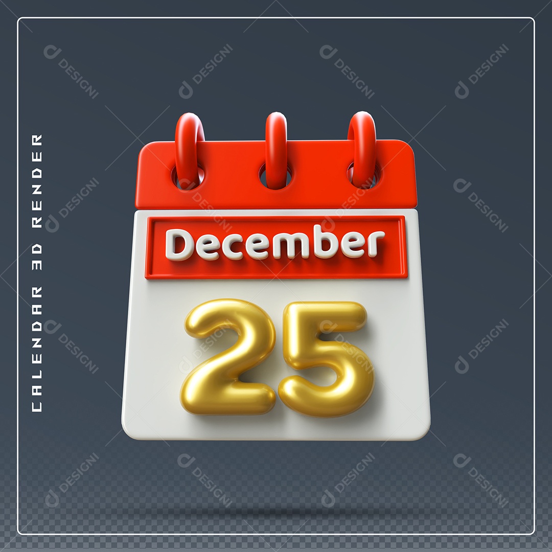 Calendário Do mês De Dezembro Dia 25 Elemento 3D Vermelho Dourado E Branco Para Composição PSD