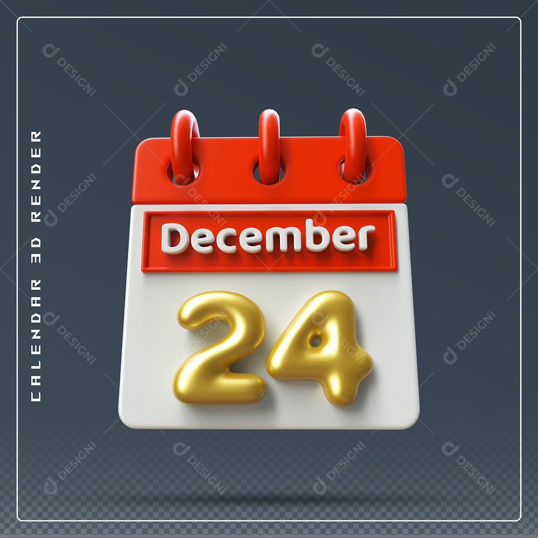 Calendário Do mês De Dezembro Dia 24 Elemento 3D Vermelho Dourado E Branco Para Composição PSD