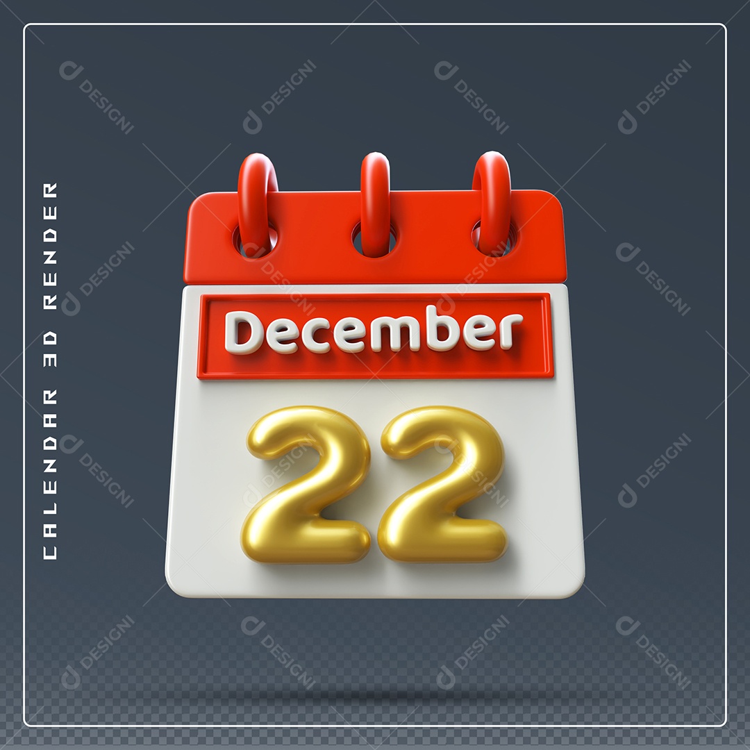 Calendário Do mês De Dezembro Dia 22 Elemento 3D Vermelho Dourado E Branco Para Composição PSD