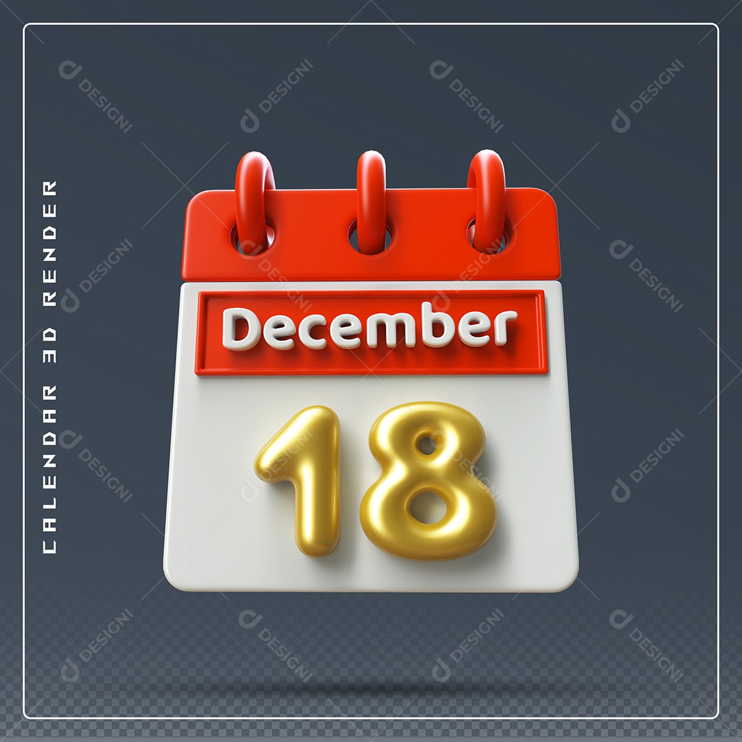 Calendário Do mês De Dezembro Dia 18 Elemento 3D Vermelho Dourado E Branco Para Composição PSD
