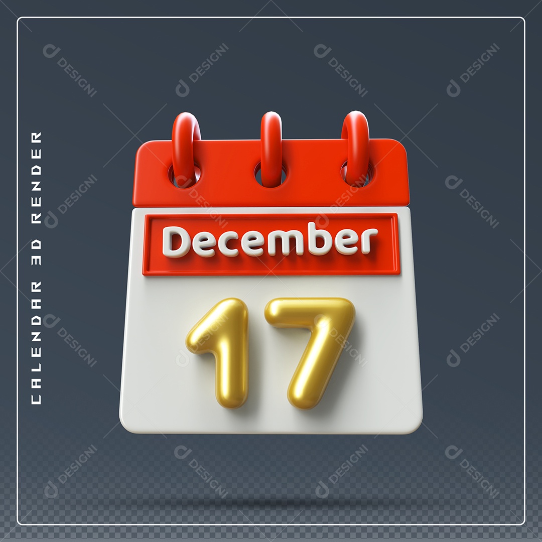 Calendário Do mês De Dezembro Dia 17 Elemento 3D Vermelho Dourado E Branco Para Composição PSD