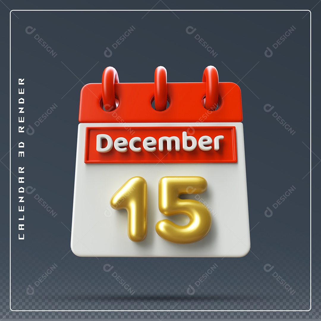 Calendário Do mês De Dezembro Dia 15 Elemento 3D Vermelho Dourado E Branco Para Composição PSD
