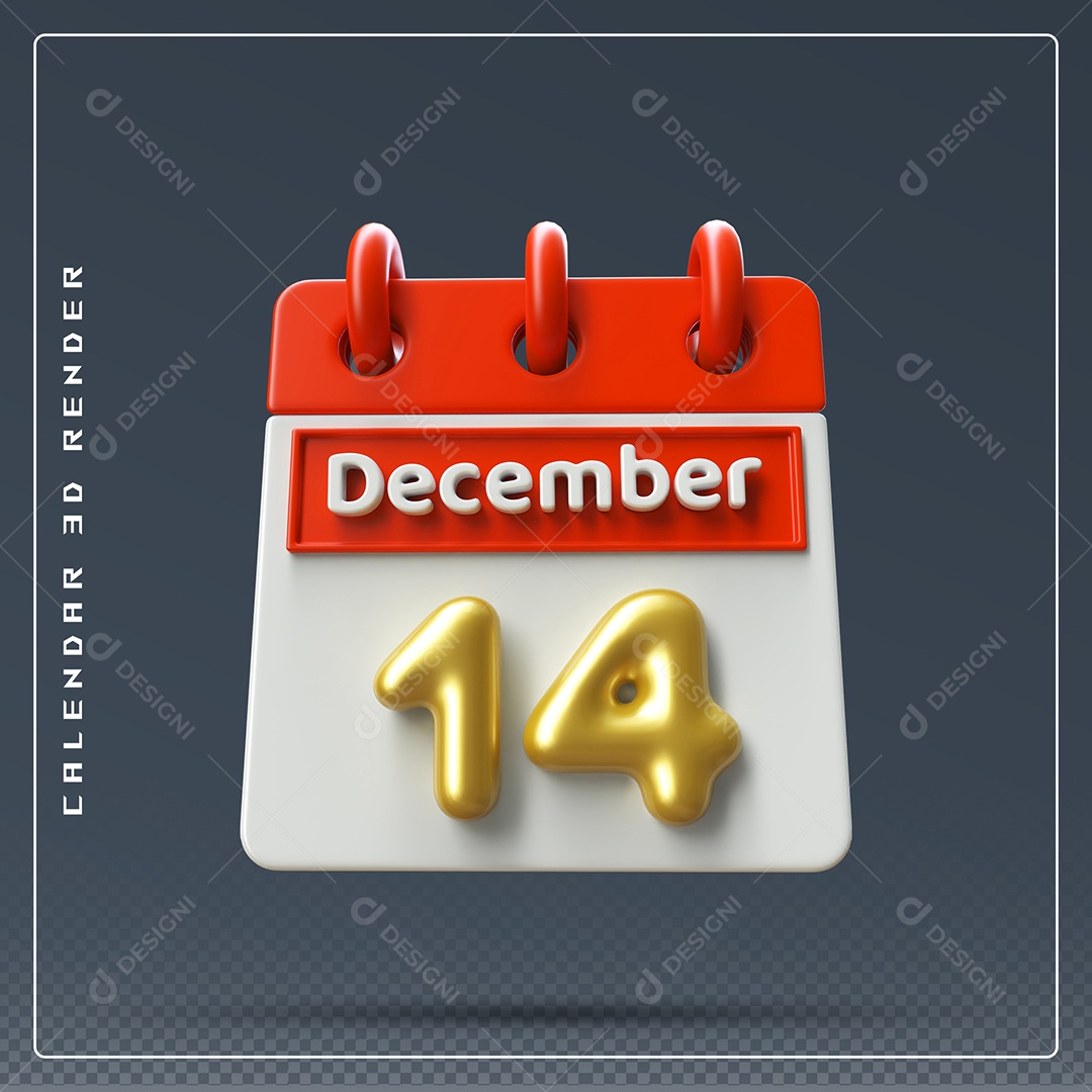 Calendário Do mês De Dezembro Dia 14 Elemento 3D Vermelho Dourado E Branco Para Composição PSD
