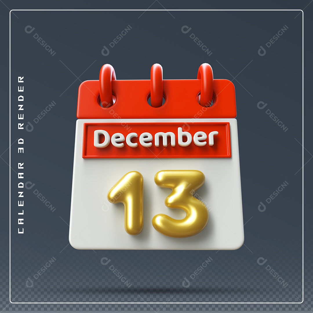 Calendário Do mês De Dezembro Dia 13 Elemento 3D Vermelho Dourado E Branco Para Composição PSD