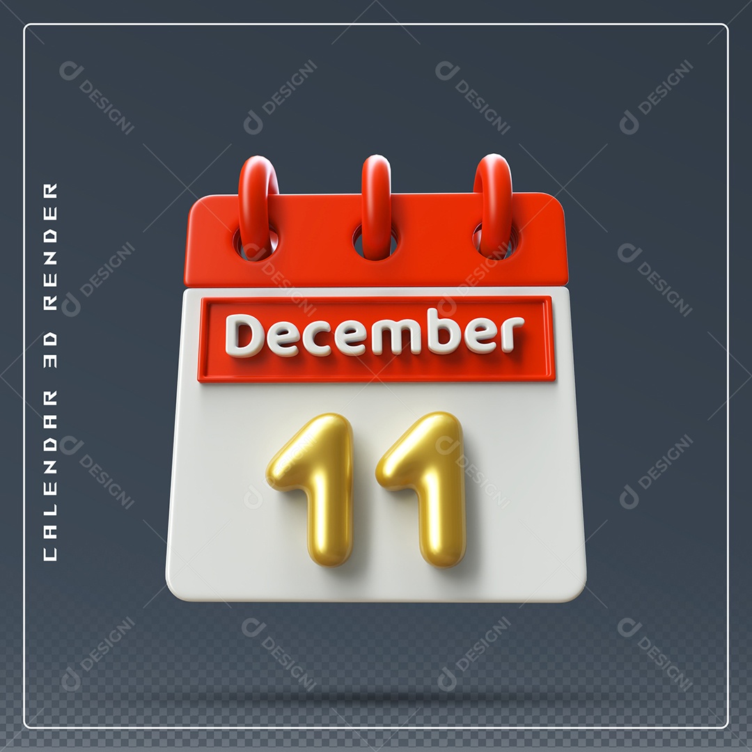 Calendário Do mês De Dezembro Dia 11 Elemento 3D Vermelho Dourado E Branco Para Composição PSD