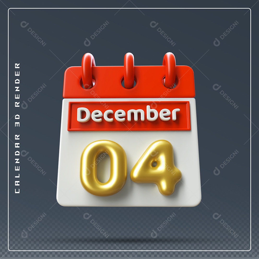 Calendário Do mês De Dezembro Dia 04 Elemento 3D Vermelho Dourado E Branco Para Composição PSD