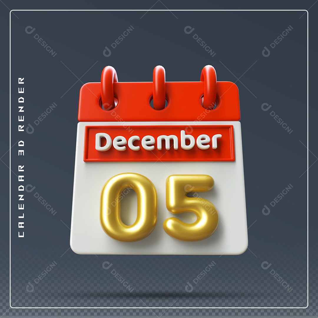 Calendário Do mês De Dezembro Dia 35 Elemento 3D Vermelho Dourado E Branco Para Composição PSD