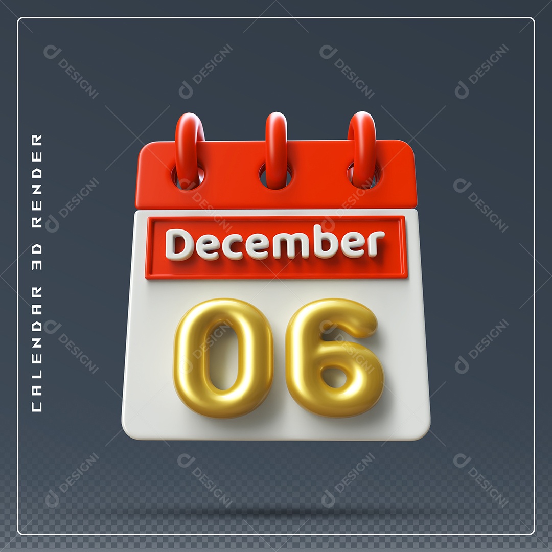 Calendário Do mês De Dezembro Dia 06 Elemento 3D Vermelho Dourado E Branco Para Composição PSD
