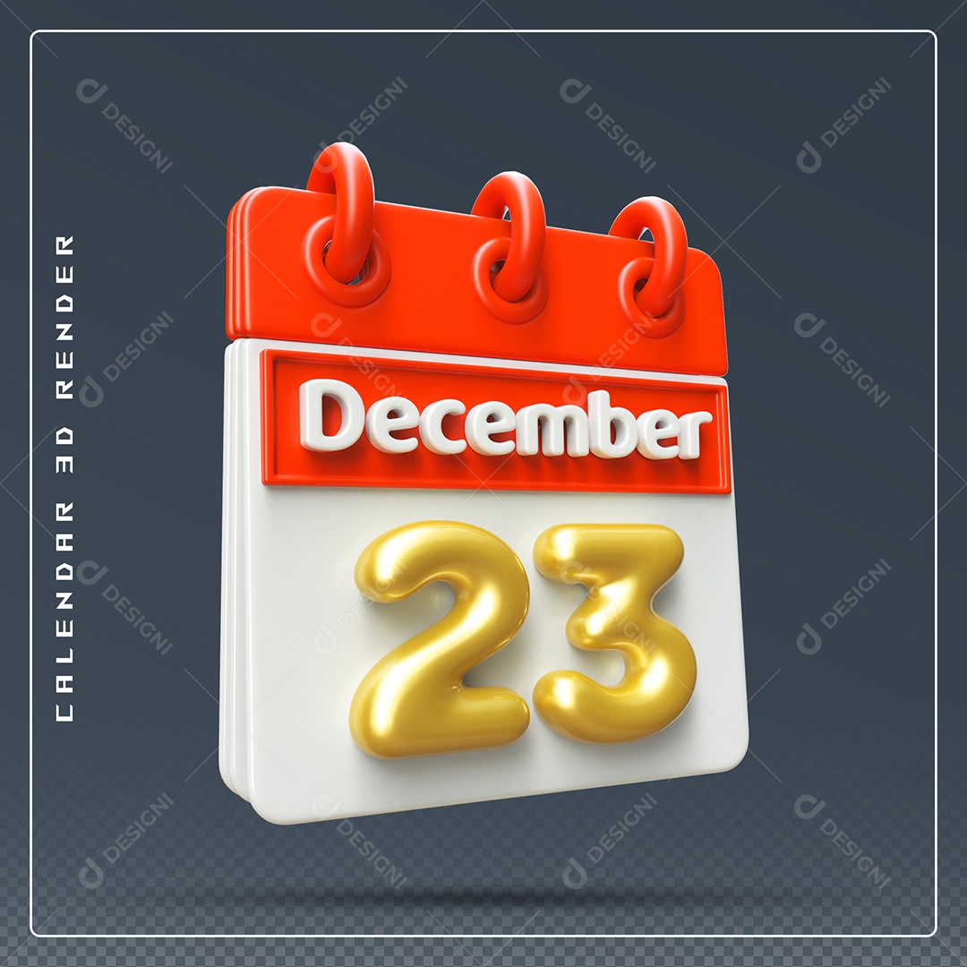 Calendário Do mês De Dezembro Dia 23 Elemento 3D Vermelho Dourado E Branco Para Composição PSD