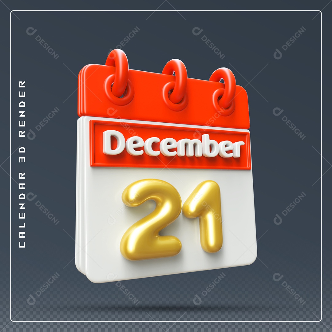 Calendário Do mês De Dezembro Dia 21 Elemento 3D Vermelho Dourado E Branco Para Composição PSD