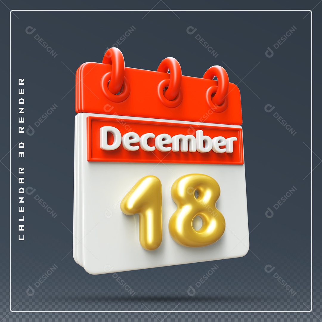 Calendário Do mês De Dezembro Dia 18 Elemento 3D Vermelho Dourado E Branco Para Composição PSD