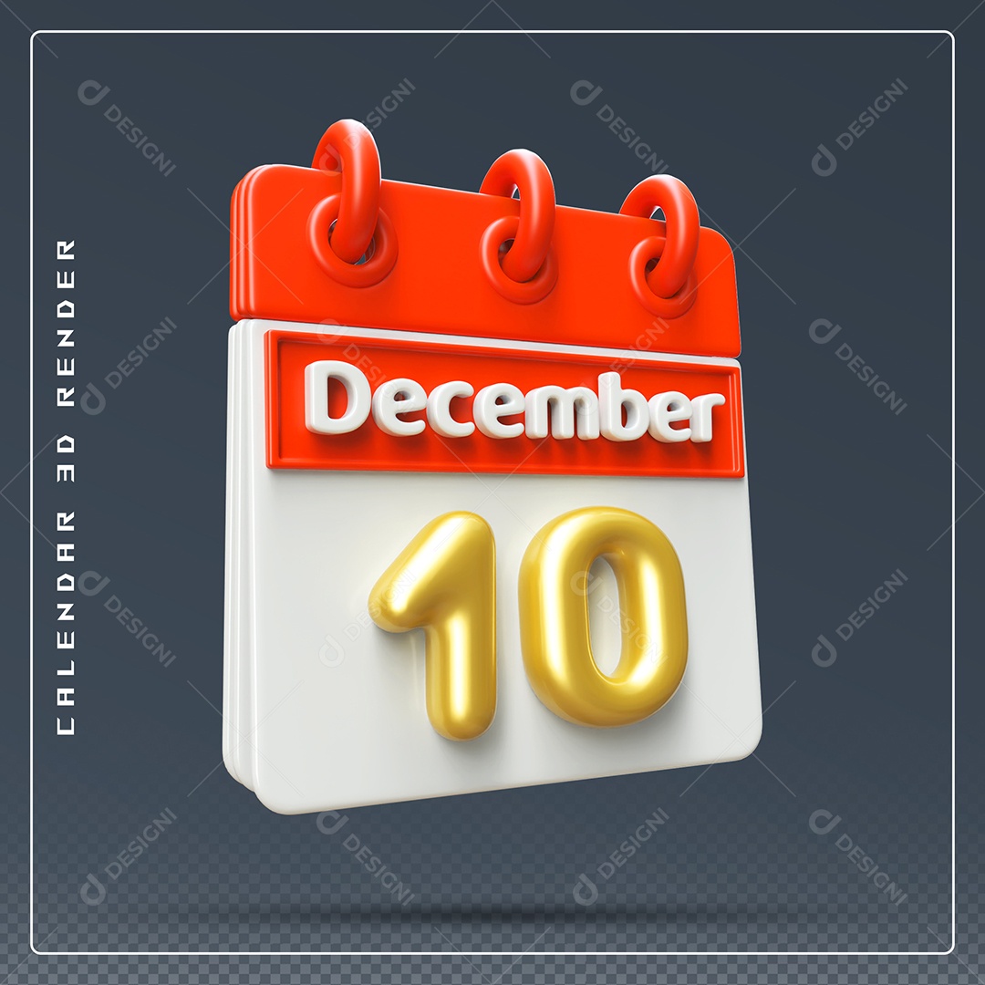 Calendário Do mês De Dezembro Dia 10 Elemento 3D Vermelho Dourado E Branco Para Composição PSD