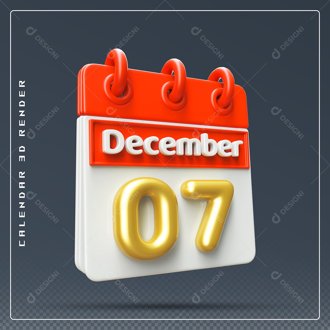 Calendário Do mês De Dezembro Dia 07 Elemento 3D Vermelho Dourado E Branco Para Composição PSD