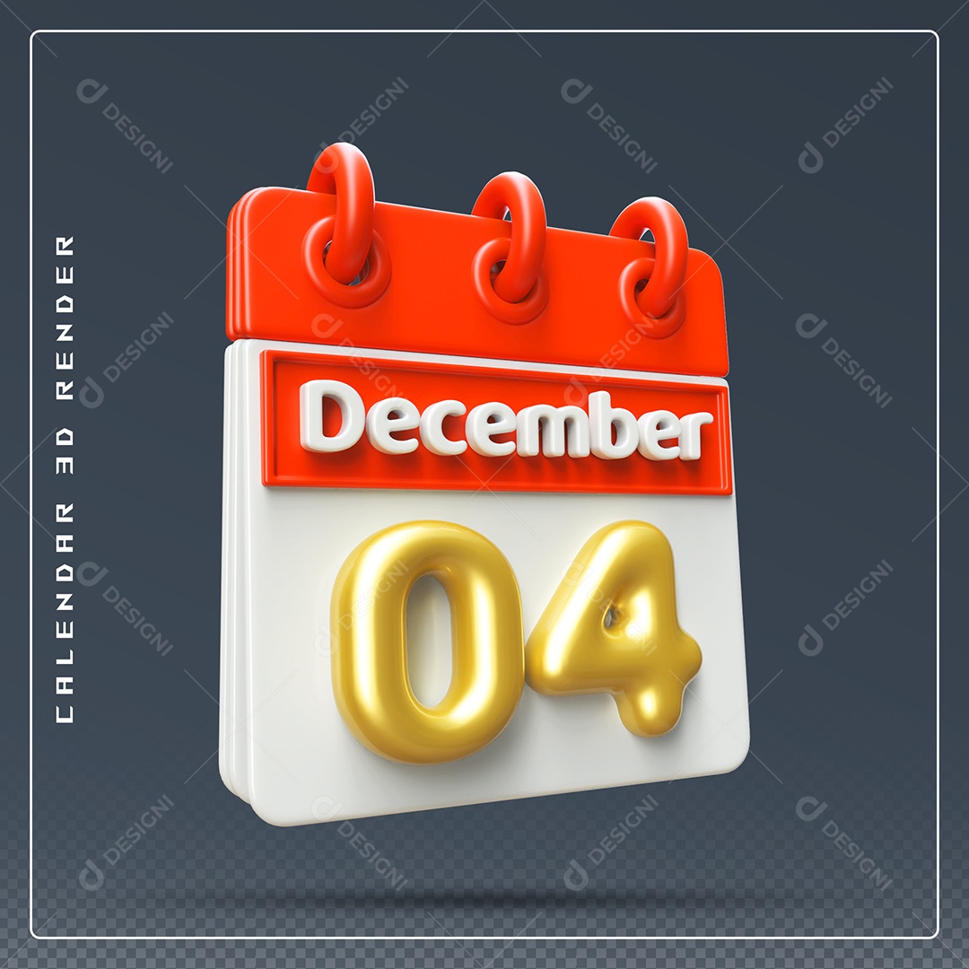 Calendário Do mês De Dezembro Dia 04 Elemento 3D Vermelho Dourado E Branco Para Composição PSD