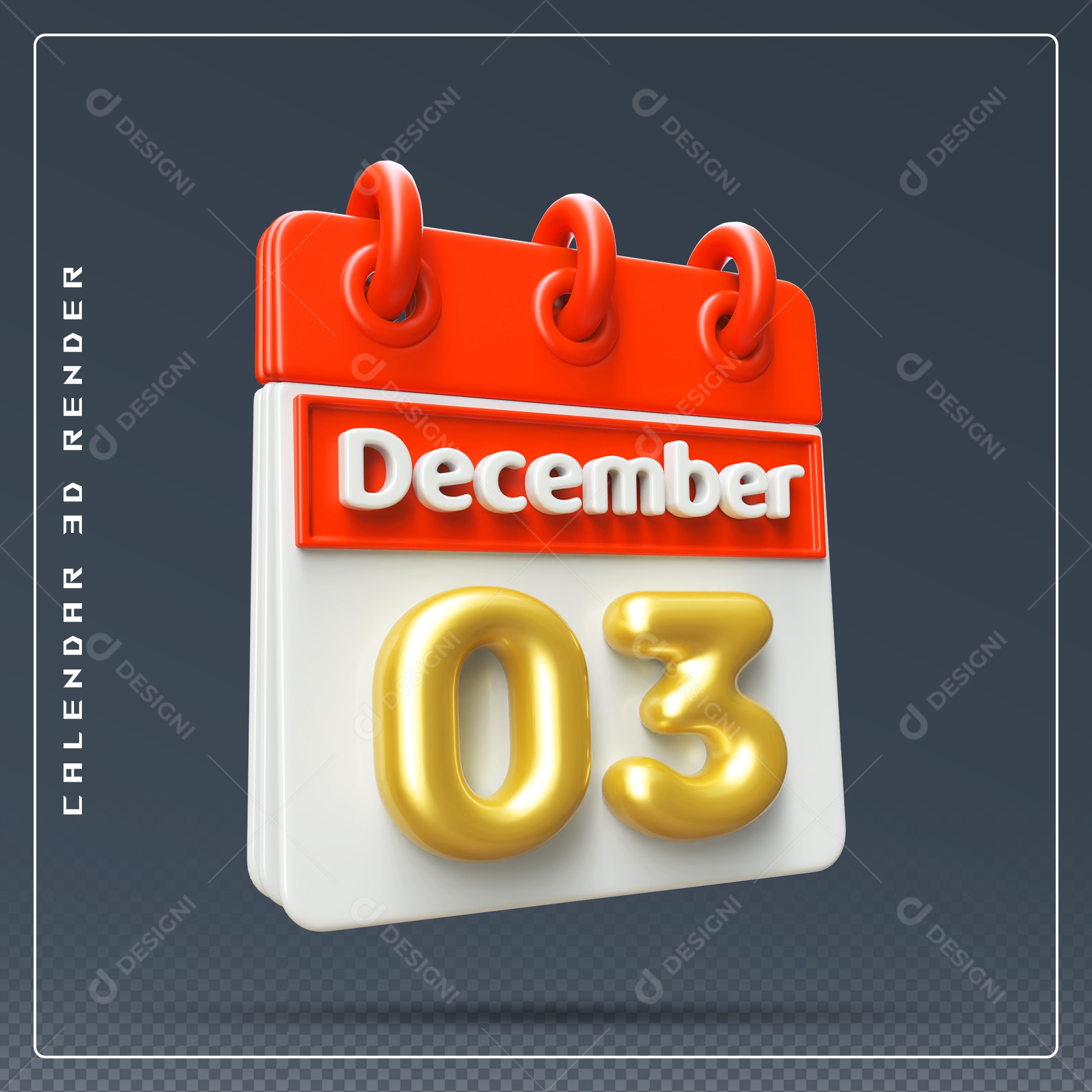 Calendário Do mês De Dezembro Dia 03 Elemento 3D Vermelho Dourado E Branco Para Composição PSD