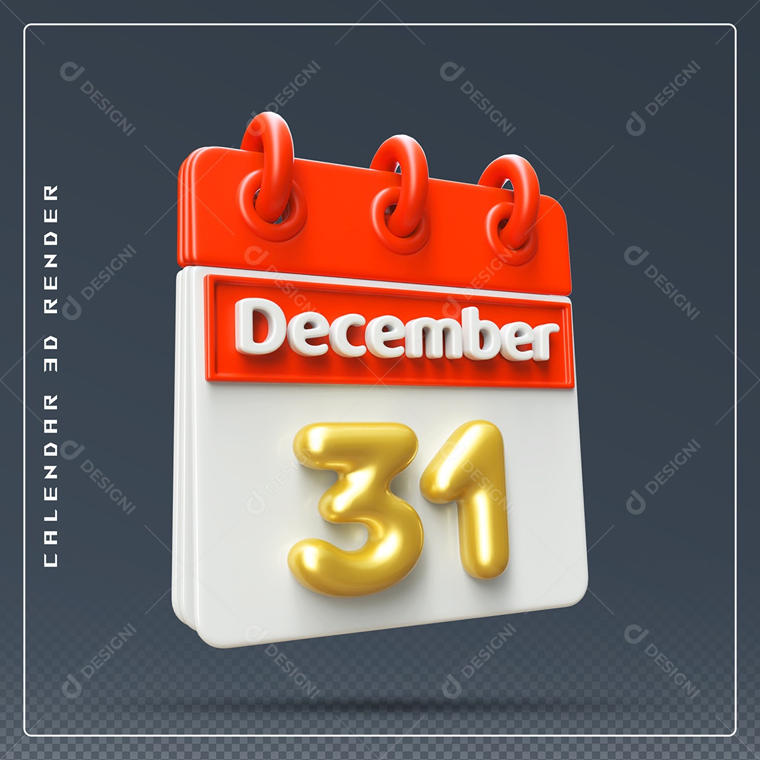 Calendário Do mês De Dezembro Dia 31 Elemento 3D Vermelho Dourado E Branco Para Composição PSD