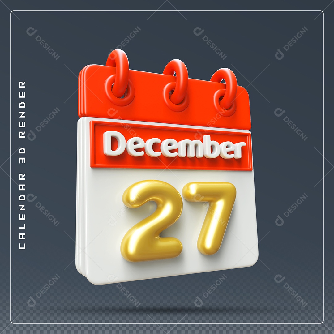 Calendário Do mês De Dezembro Dia 27 Elemento 3D Vermelho Dourado E Branco Para Composição PSD