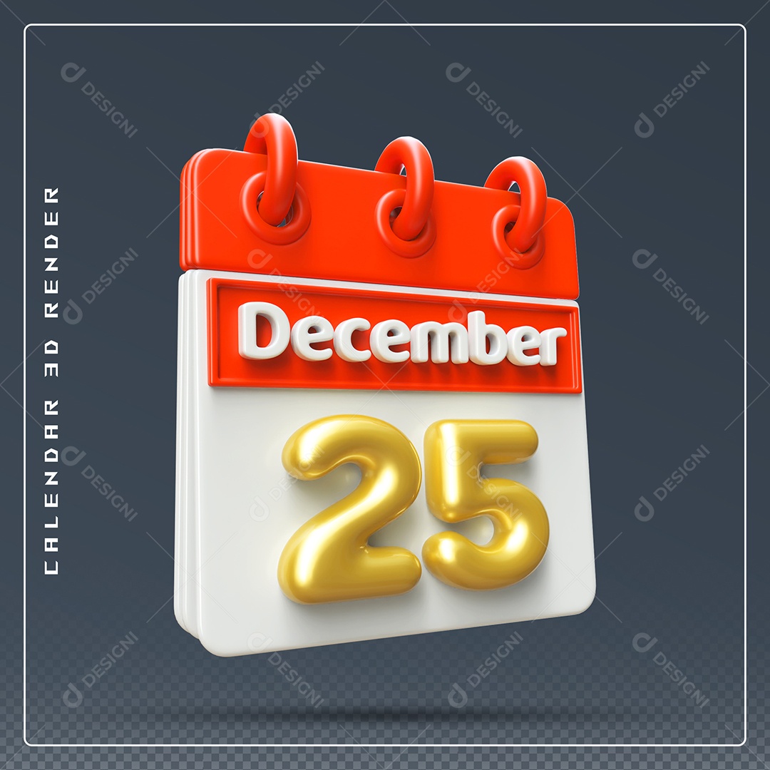 Calendário Do mês De Dezembro Dia 25 Elemento 3D Vermelho Dourado E Branco Para Composição PSD