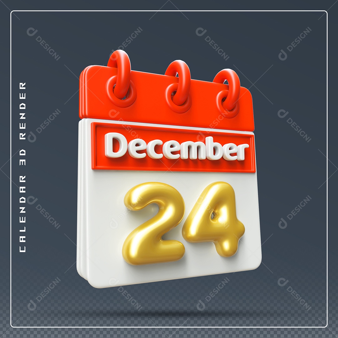 Calendário Do mês De Dezembro Dia 24 Elemento 3D Vermelho Dourado E Branco Para Composição PSD