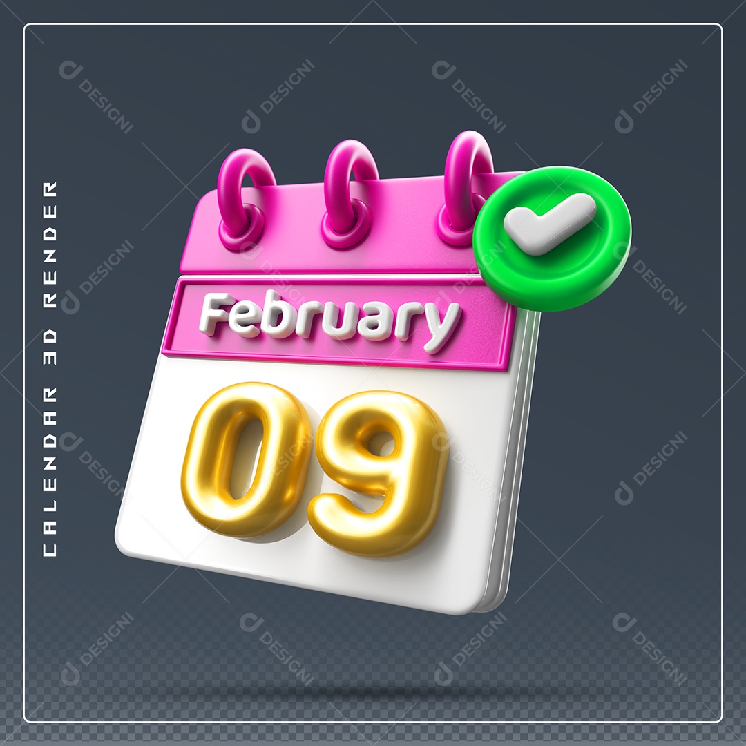 Calendário Do mês De Fevereiro Dia 30 Elemento 3D Rosa Dourado E Branco Para Composição PSD