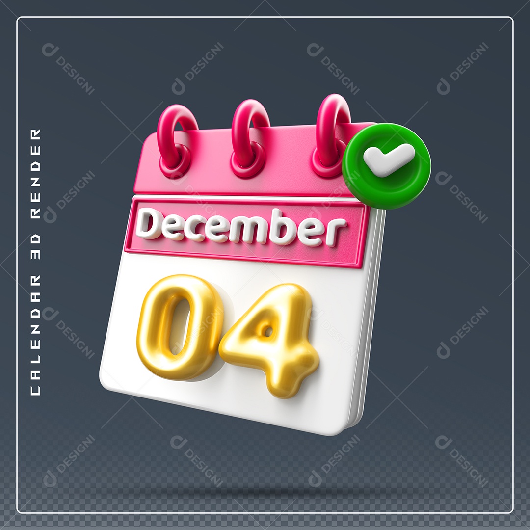 Calendário Do mês De Dezembro Dia 04 Elemento 3D Rosa Dourado E Branco Para Composição PSD