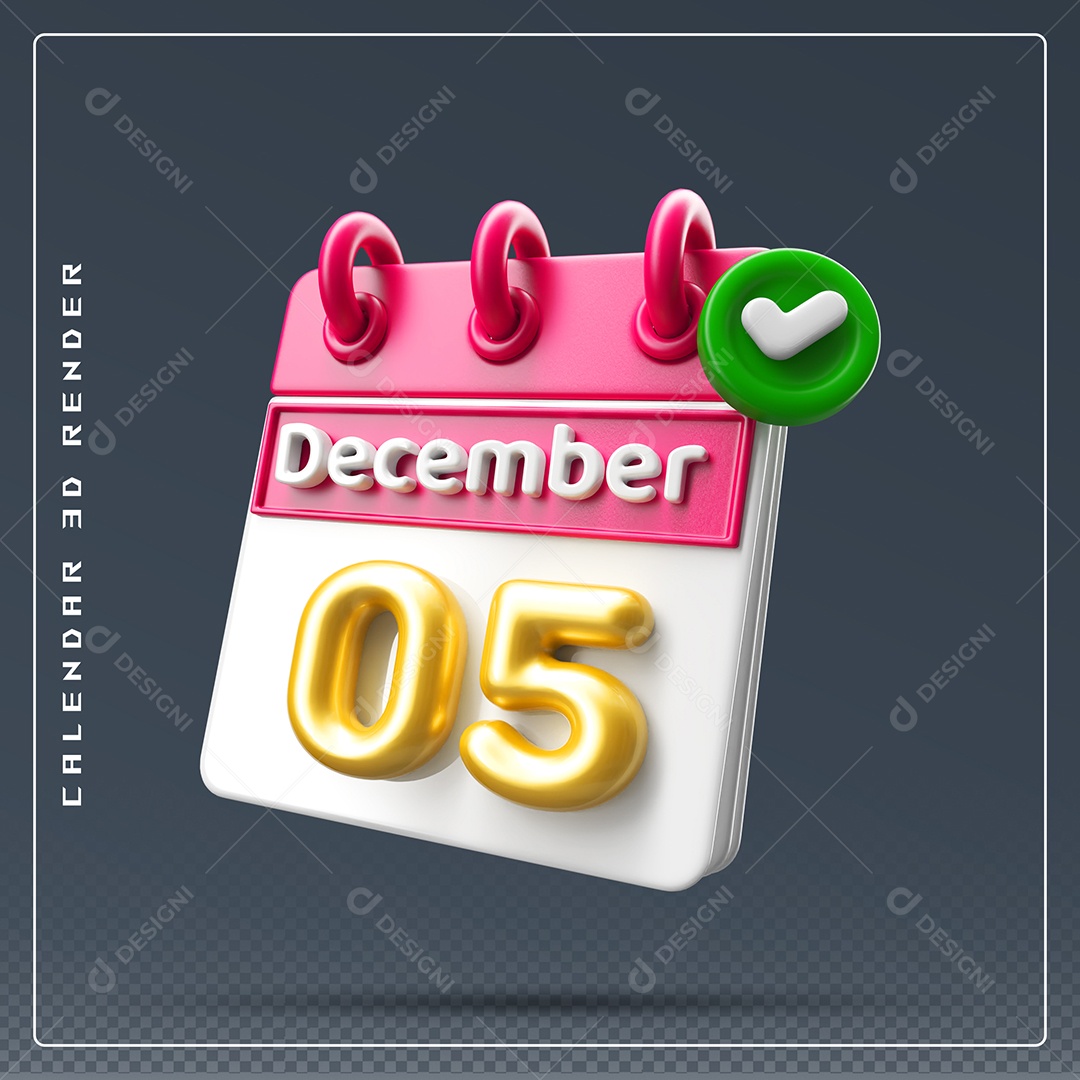 Calendário Do mês De Dezembro Dia 05 Elemento 3D Rosa Dourado E Branco Para Composição PSD