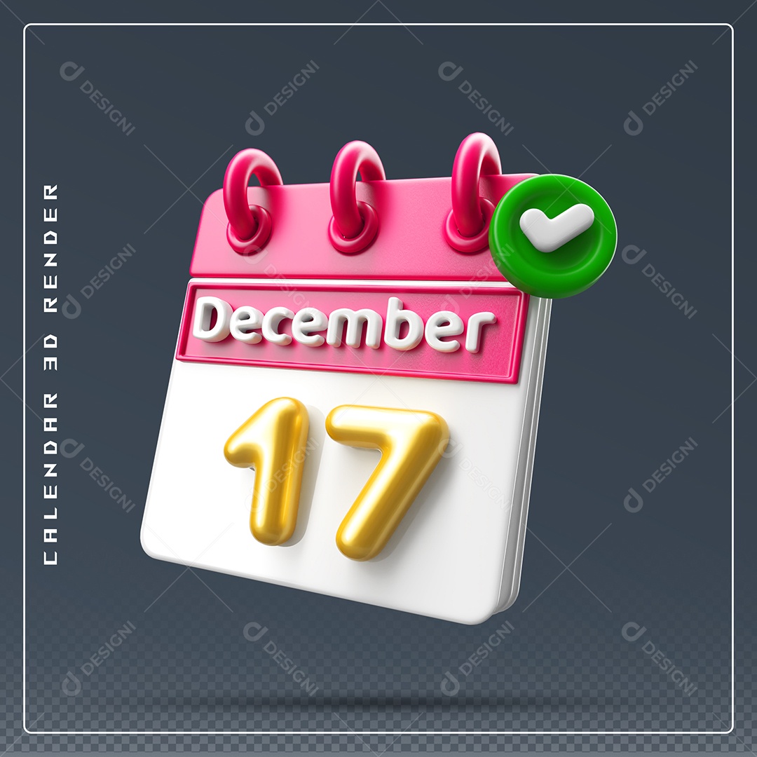 Calendário Do mês De Dezembro Dia 17 Elemento 3D Rosa Dourado E Branco Para Composição PSD