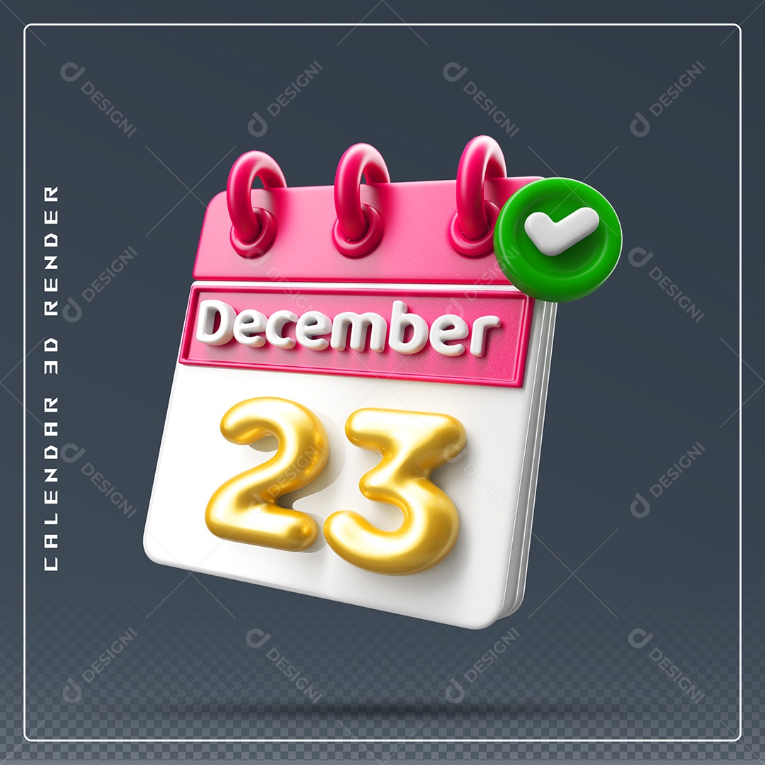 Calendário Do mês De Dezembro Dia 23 Elemento 3D Rosa Dourado E Branco Para Composição PSD