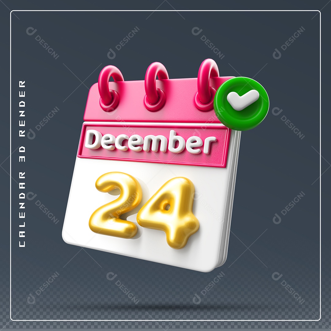 Calendário Do mês De Dezembro Dia 24 Elemento 3D Rosa Dourado E Branco Para Composição PSD