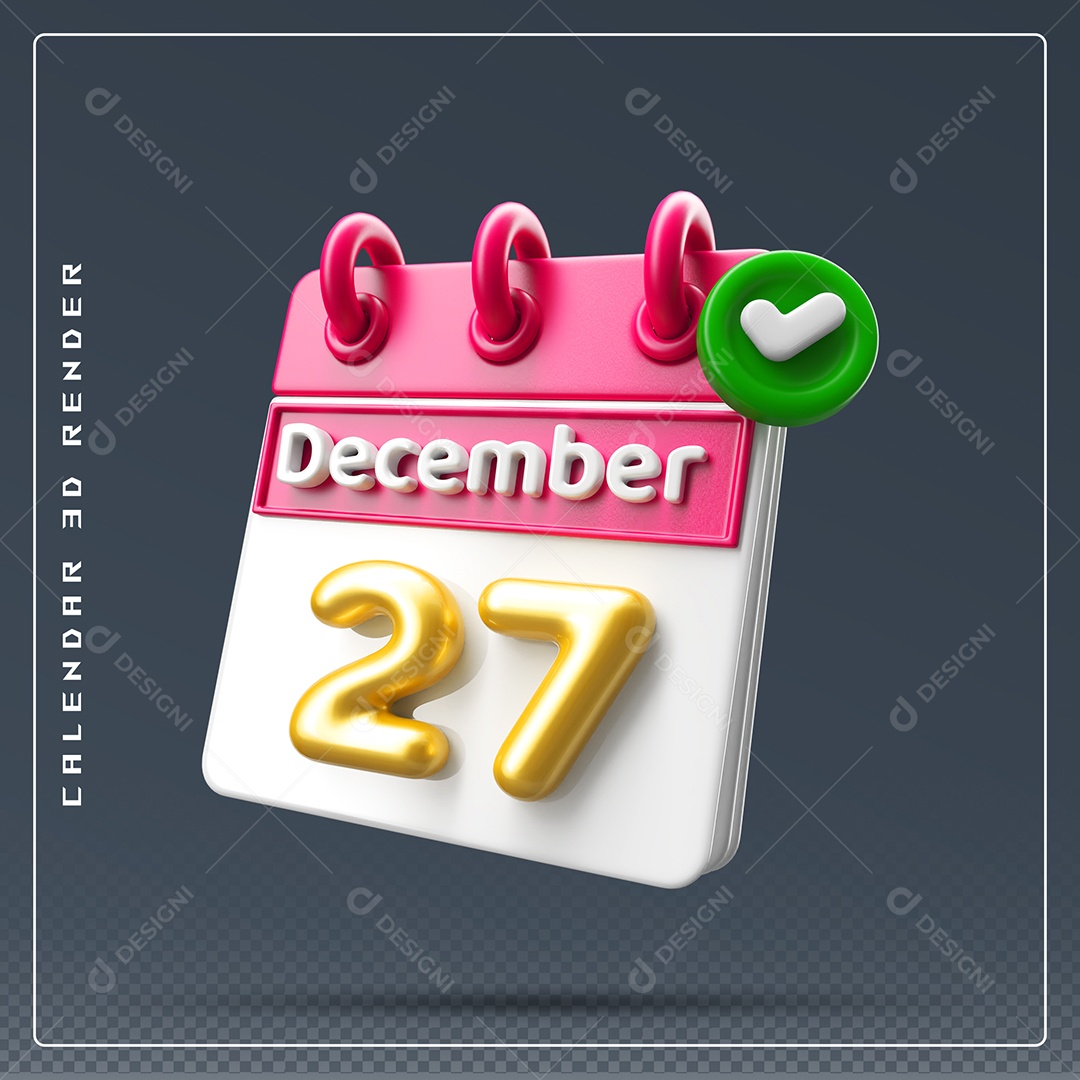 Calendário Do mês De Dezembro Dia 27 Elemento 3D Rosa Dourado E Branco Para Composição PSD