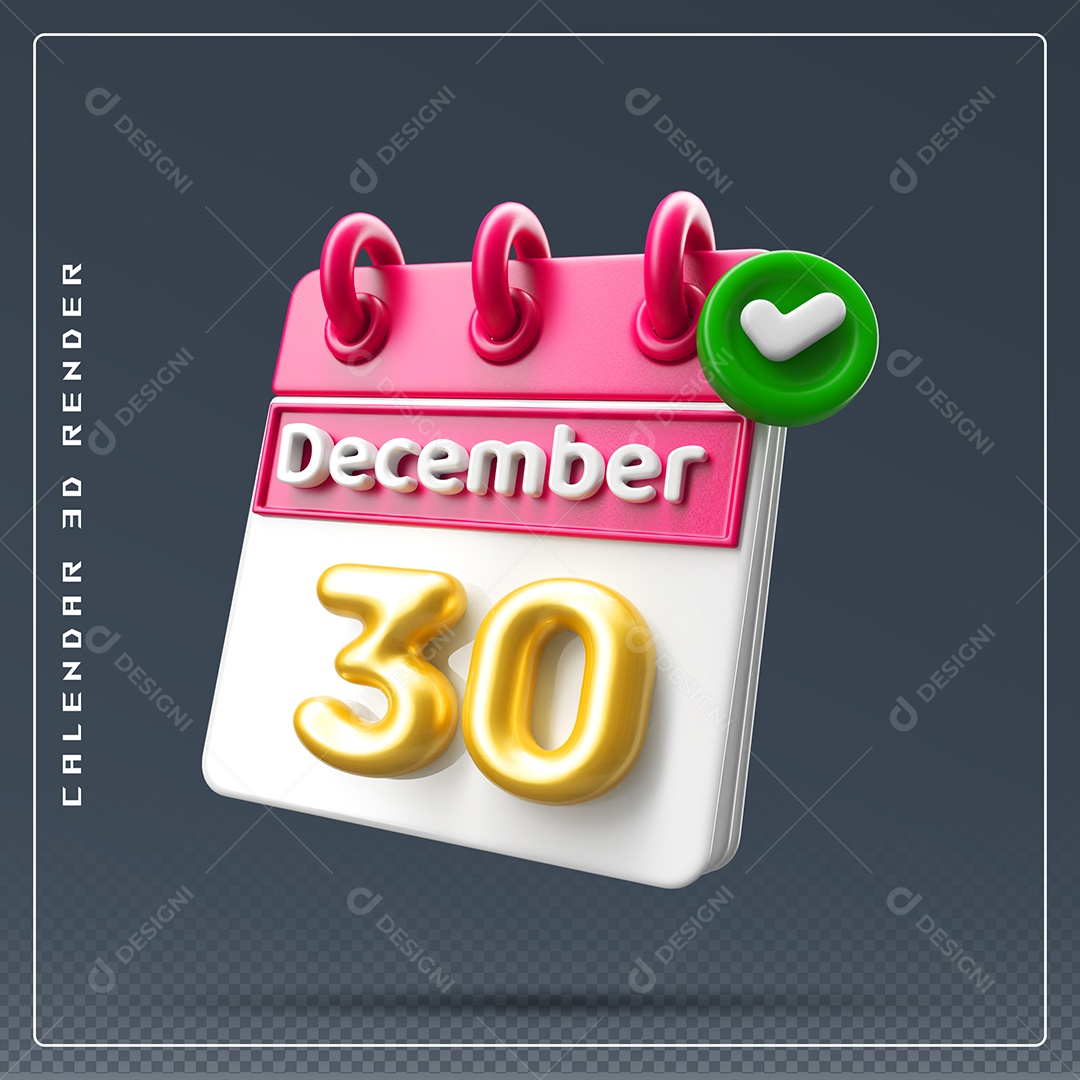 Calendário Do mês De Dezembro Dia 30 Elemento 3D Rosa Dourado E Branco Para Composição PSD