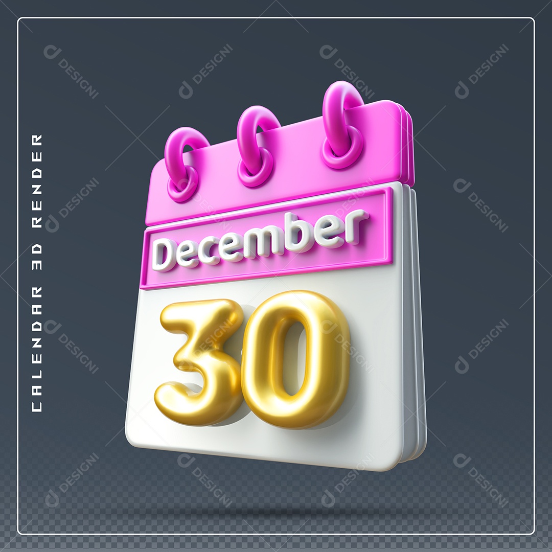 Calendário Do mês De Dezembro Dia 30 Elemento 3D Rosa Dourado E Branco Para Composição PSD