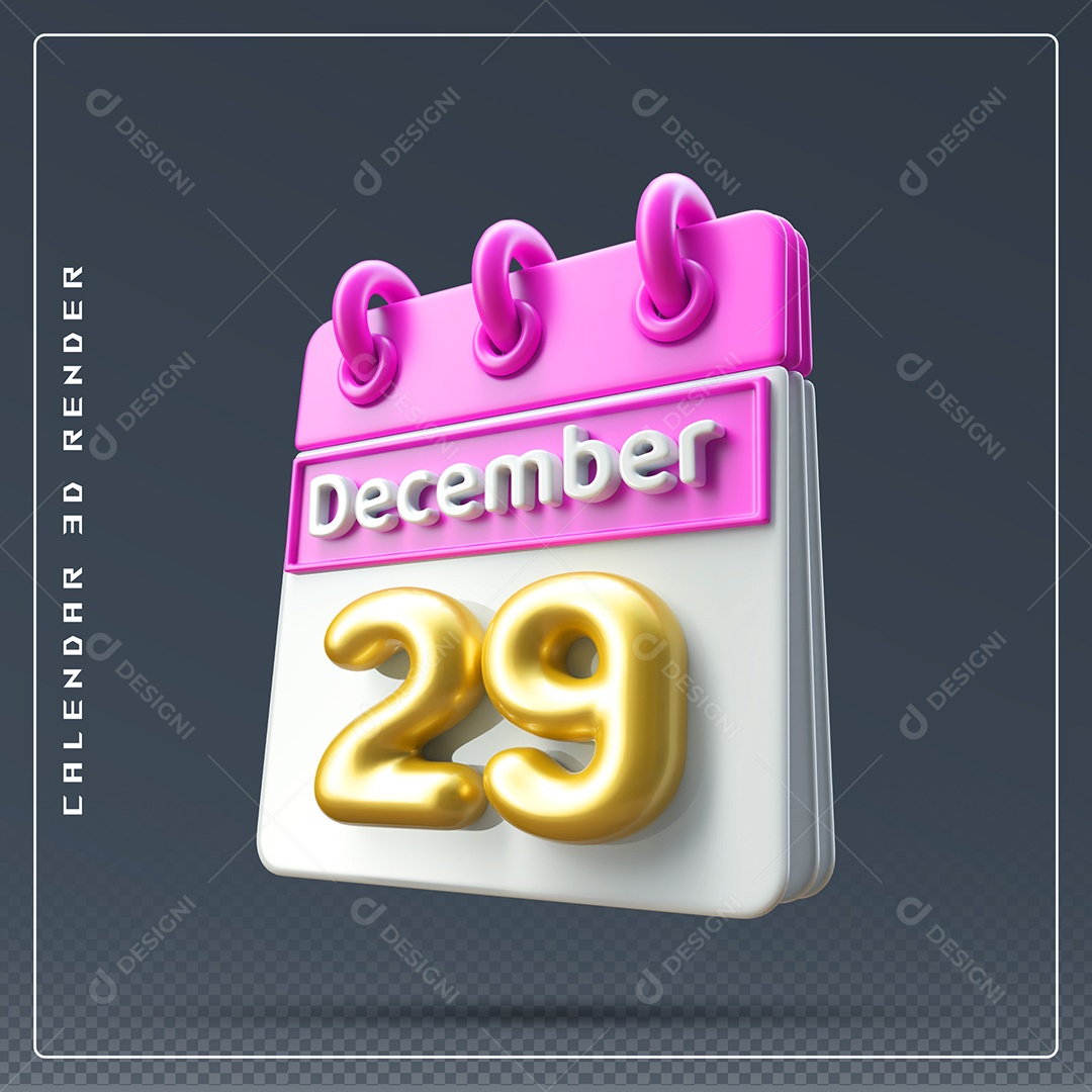 Calendário Do mês De Dezembro Dia 29 Elemento 3D Rosa Dourado E Branco Para Composição PSD