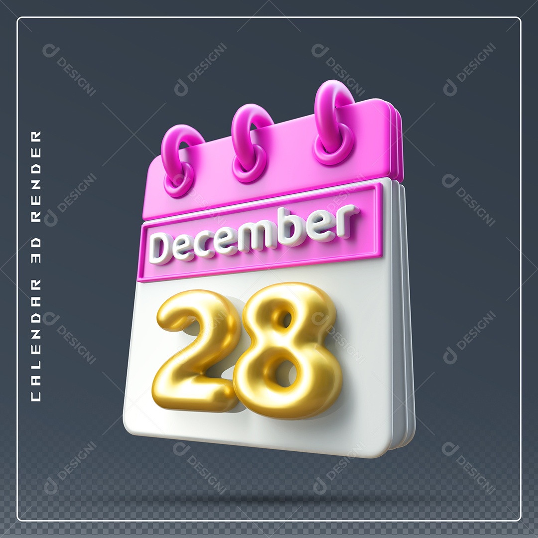 Calendário Do mês De Dezembro Dia 28 Elemento 3D Rosa Dourado E Branco Para Composição PSD