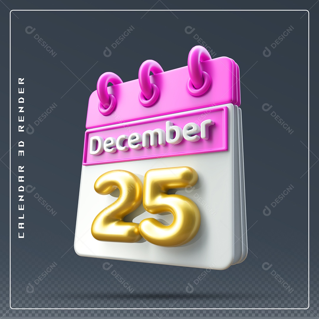Calendário Do mês De Dezembro Dia 25 Elemento 3D Rosa Dourado E Branco Para Composição PSD
