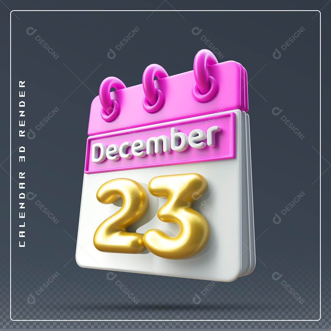 Calendário Do mês De Dezembro Dia 23 Elemento 3D Rosa Dourado E Branco Para Composição PSD