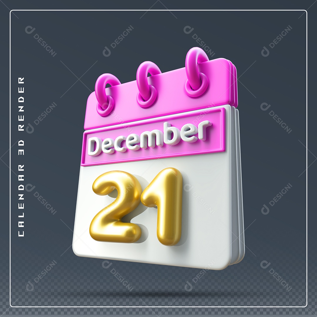 Calendário Do mês De Dezembro Dia 21 Elemento 3D Rosa Dourado E Branco Para Composição PSD
