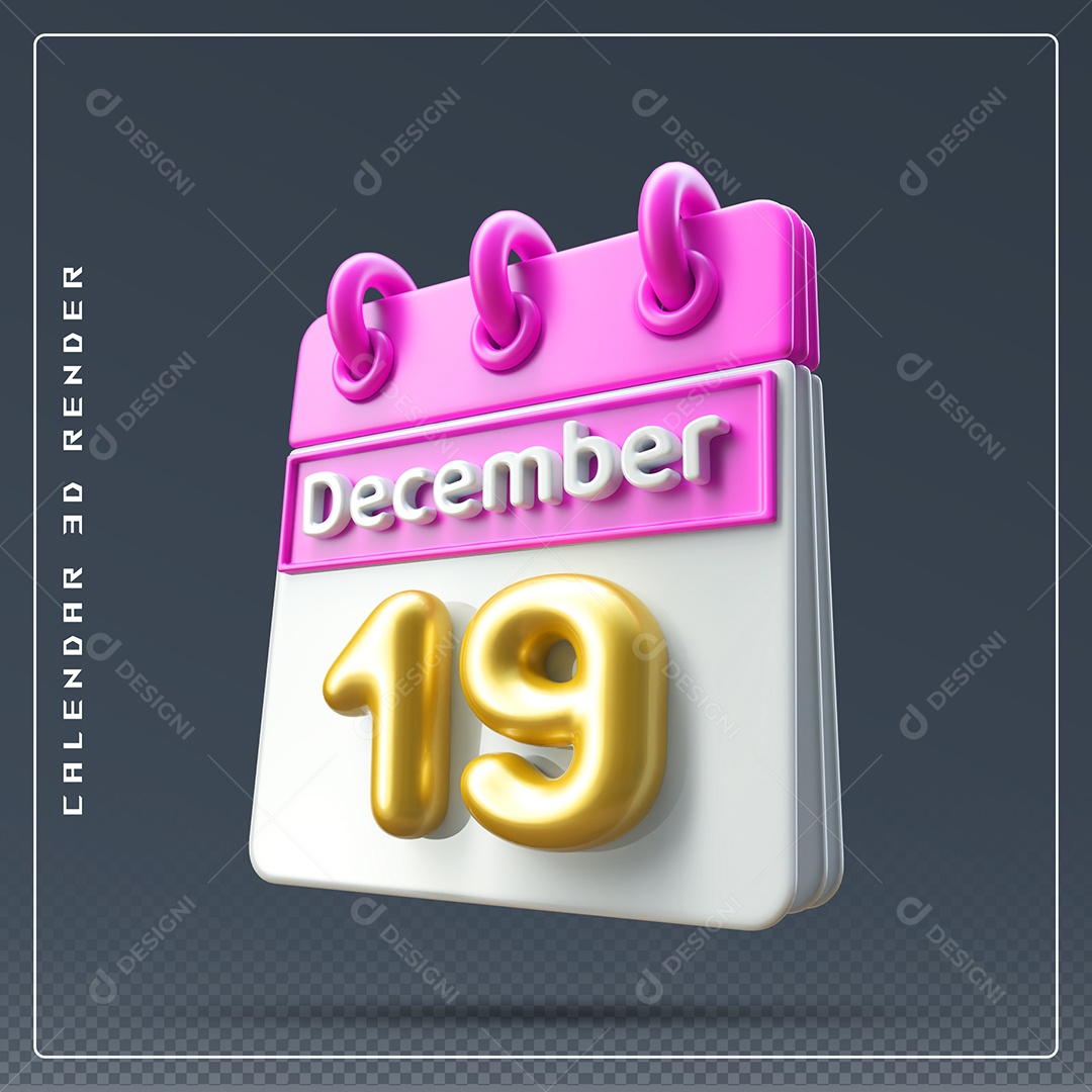 Calendário Do mês De Dezembro Dia 19 Elemento 3D Rosa Dourado E Branco Para Composição PSD