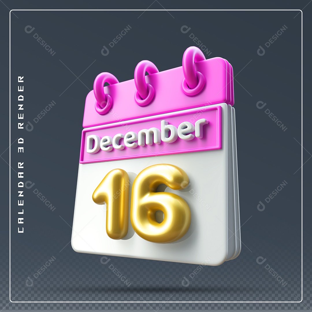 Calendário Do mês De Dezembro Dia 16 Elemento 3D Rosa Dourado E Branco Para Composição PSD