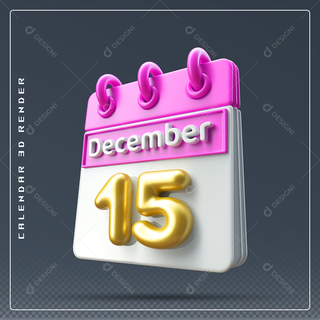 Calendário Do mês De Dezembro Dia 15 Elemento 3D Rosa Dourado E Branco Para Composição PSD