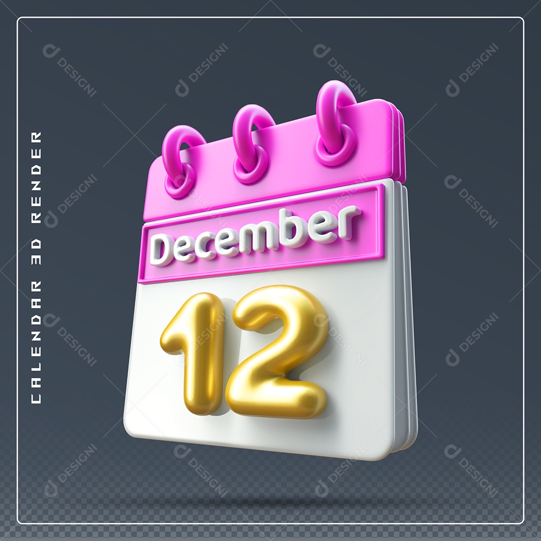 Calendário Do mês De Dezembro Dia 12 Elemento 3D Rosa Dourado E Branco Para Composição PSD