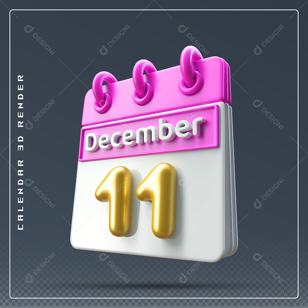 Calendário Do mês De Dezembro Dia 11 Elemento 3D Rosa Dourado E Branco Para Composição PSD