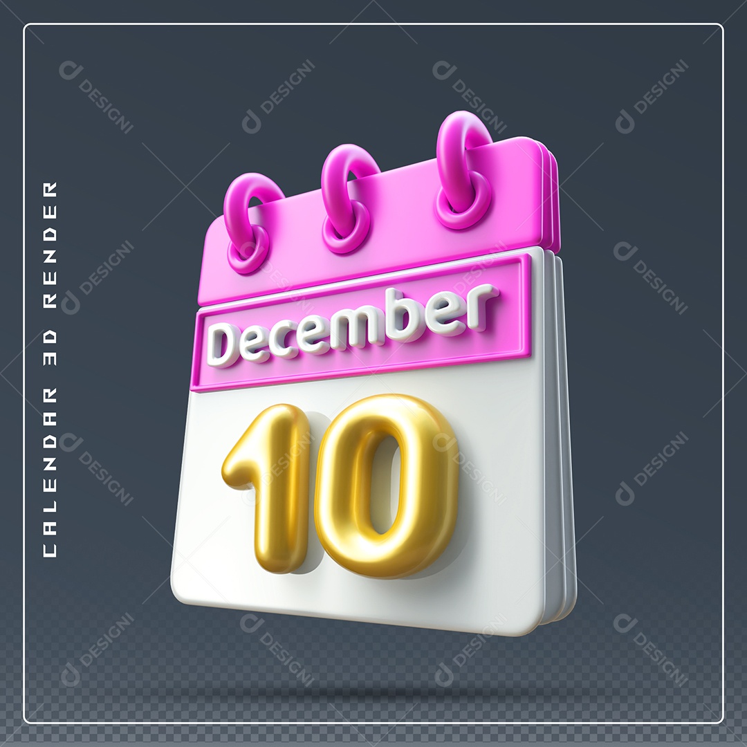Calendário Do mês De Dezembro Dia 10 Elemento 3D Rosa Dourado E Branco Para Composição PSD