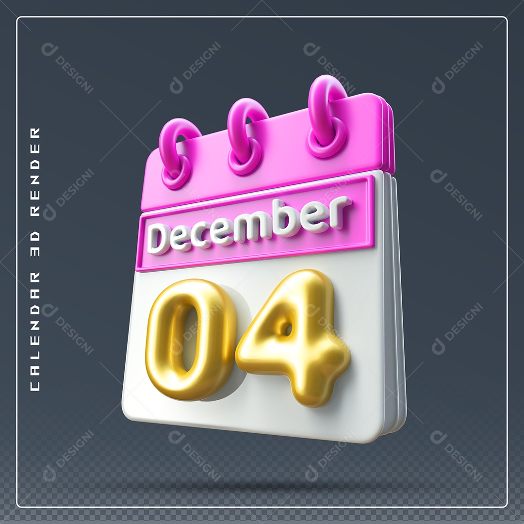Calendário Do mês De Dezembro Dia 04 Elemento 3D Rosa Dourado E Branco Para Composição PSD