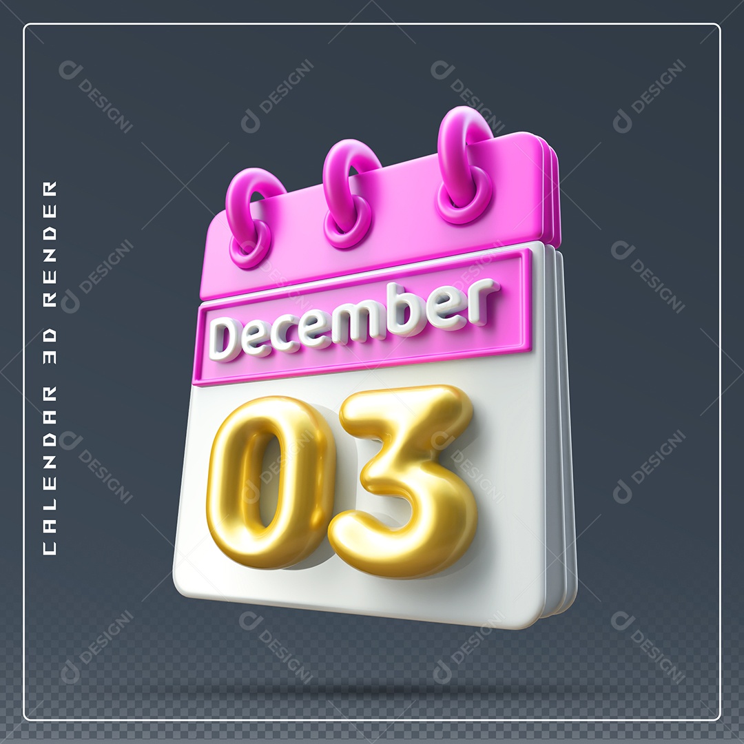 Calendário Do mês De Dezembro Dia 03 Elemento 3D Rosa Dourado E Branco Para Composição PSD