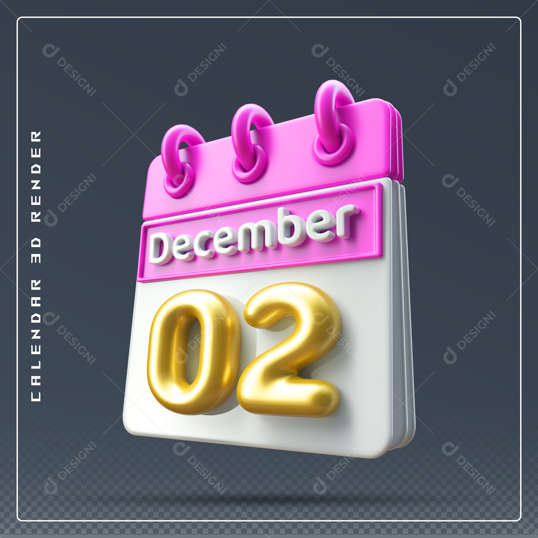 Calendário Do mês De Dezembro Dia 02 Elemento 3D Rosa Dourado E Branco Para Composição PSD