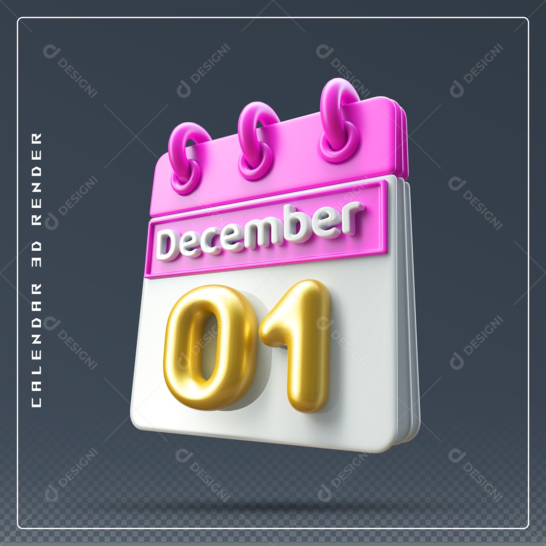 Calendário Do mês De Dezembro Dia 01 Elemento 3D Rosa Dourado E Branco Para Composição PSD