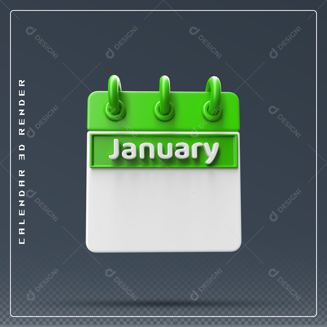 Calendário Do mês De Janeiro Elemento 3D Verde E Branco Para Composição PSD