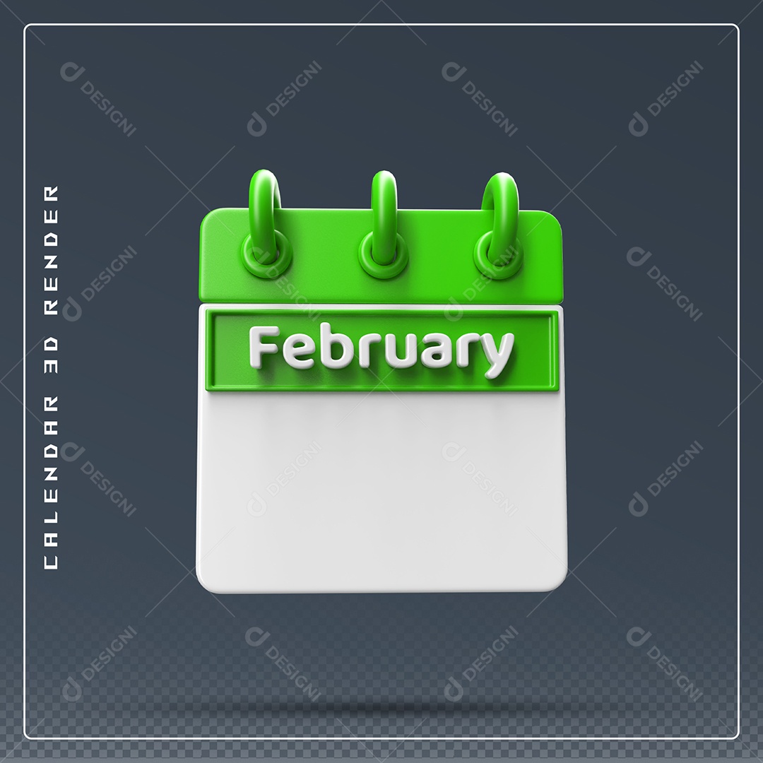 Calendário Do mês De Fevereiro Elemento 3D Verde E Branco Para Composição PSD