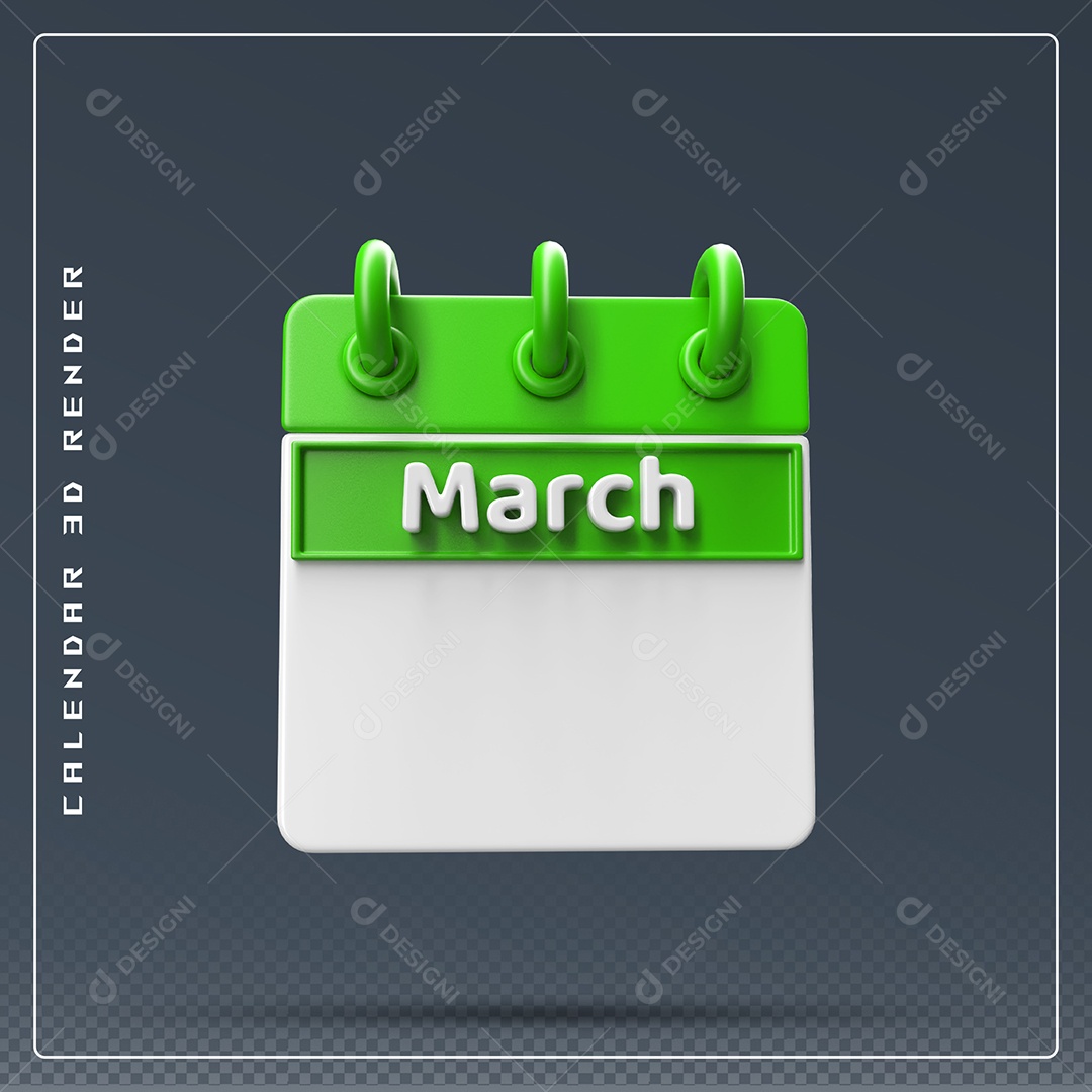 Calendário Do Março De Dezembro Elemento 3D Verde E Branco Para Composição PSD